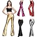 IWEMEK Women Shiny Metallic Flare Bell Bottom Bootcut Palazzo Leggings 70s Disco Wide Leg Pants Slim High Waist Yoga Trousers