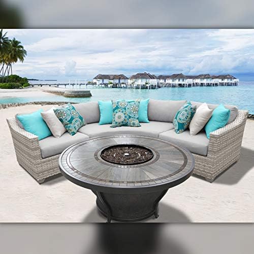Delacora FAIRMONT-04h-GREY Fairmont Outdoor 4 Piece Conversation Set with Fade Resistant Upholstery - Includes Fire Pit and Sectional