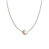 Joyfulmuze Natural White Freshwater Cultured Coin Pearl AAA Necklace, 925 Sterling Silver, Adjustable Delicate Box Chain, Dainty Fashion Handmade Jewelry Gift for Her, 15-18 inches long