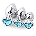 Buyeverything 3 Pcs 3 Size Round Heart Shaped A-n-A l P l u-G s Stainless Steel Jeweled Beginner Waterproof Massager Silver Metal Butt Trainer Toys (Sky Blue)