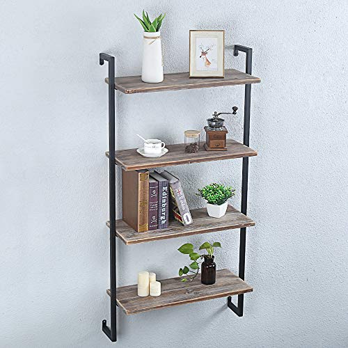 Industrial Metal and Wood Wall Shelf Unit,Rustic Floating Wood Shelves