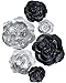 Letjolt Paper Flowers Decorations for Wall Black 3D Artificial Flowers for Wedding Decor Baby Shower Bridal Shower(Silver Black Set 6)