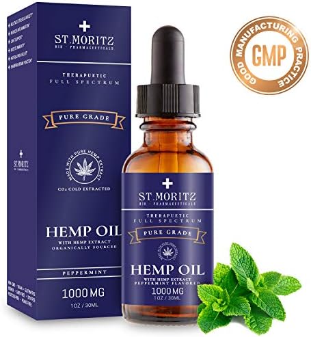 Organic Raw Hemp Extract for Better Sleep (1000MG), Peppermint Flavor, Blended with Organic Hemp Seed Oil for Optimal Absorption, GMP Certified, Kosher, Raw, Gluten Free, 1oz. by St Moritz