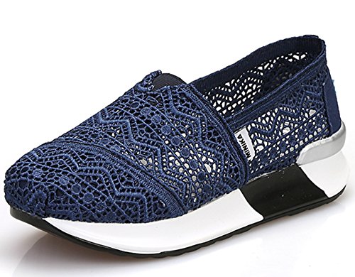 DADAWEN Women's Mesh Platform Walking Shoes Lightweight Slip-on Fitness Work Out Sneaker Shoes Dark Blue US Size 8.5/Asia Size 40