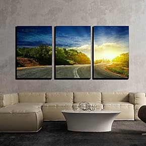 3 Piece Canvas Wall Art - The Road in The Mountains to The Sea - Modern Home Art Stretched and Framed Ready to Hang - 16"x24"x3 Panels