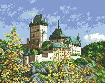 Qihu's 5d Crystal Diamond Painting DIY Counted Paint By Number Kits, Beautiful Scenery Mountain Castle Picture