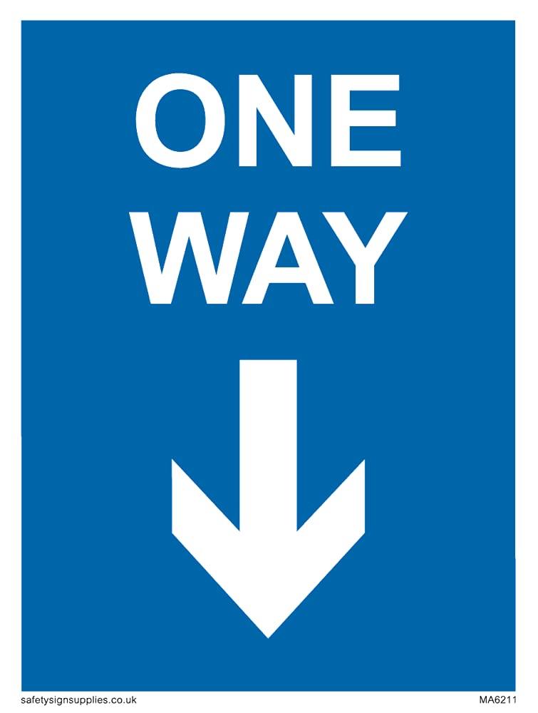 Pack of five - One way with down directional arrow Sign - 75x100mm - A7P