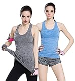 Women's Sports Yoga Fitness Racerback Sleeveless Tank Top Running Shirt Vest 2-Pack Black&Blue Large