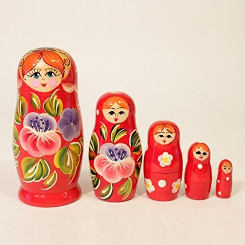 4" Set of 5 Semyonov Wooden Matryoshka Russian Nesting Dolls "Pansies" (10136)