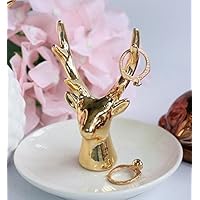 URToys Ceramic Golden Elegant Head Deer Jewelry White Plate Necklace Earrings Rings Stand Display Organizer Holder Dish Gifts Home Furnishing Ornaments Wedding Decoration Ashtray