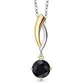 Gem Stone King 925 Silver and 10K Yellow Gold Black Sapphire Pendant Necklace for Women | 1.15 Cttw | Gemstone September Birthstone | Round 6MM | With 18 Inch Silver Chain