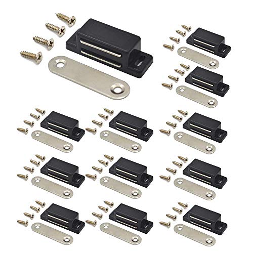 Cabinet Magnet Latch - Best for Cabinet Doors, Cupboards, Drawers and Shutters - Cabinet Magnetic Latch Easy Install - Magnetic Cabinet Catch Screws Included - Set of 12 (Black)
