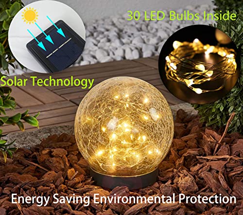 Garden Solar Lights Decorative,1 Packs Cracked Glass Solar Ball Lights Outdoor Waterproof, LED Outdoor Globe Lights,Outside Decor for Lawn Patio Yard Pathway Garden Decor（Warm White）