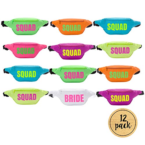 Bachelorette 80s Fanny Pack Set 12 Pack 1 Bride Fanny Pack and 11