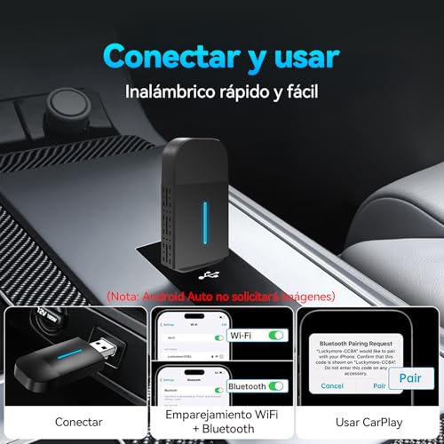 Adaptador Carplay Inalambrico y Android auto, [Integrado 2 en 1] USB y Type-C 5.2 Bluetooth Adapter Auto, Plug&Play, para iPhone y Android, 5GHz WiFi Adaptadores 98% Coches OEM CarPlay con Cable