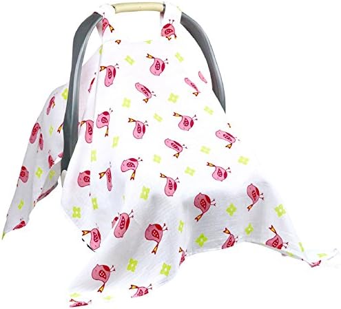 Baby Car Seat Covers To Protect From Bugs &amp; Dust. XL Soft Muslin Cotton Car Seat Canopy For Baby Shower Gifts For Newborn Infant Girls.