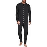 Ekouaer Men's One Piece Pajama Thermal Full Button Union Suit Long Sleeve Onesie with Button Flap S-XXL