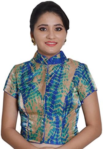 Areum Blue Tye Dye Cotton Silk Full Zipper Long Top Padded Readymade Saree Blouse For Women