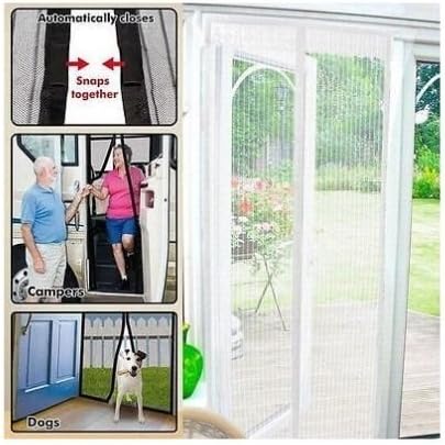 MUCHO White - Magnetic Screen Door Fastening Hands Free Magic Mesh Curtain -100*210cm
