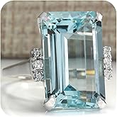 RKKOJJO 925 Sterling Silver Cubic Zirconia Ring Radiant Blue Diamond Ring Engagement Ring Wedding Band Rings for Women