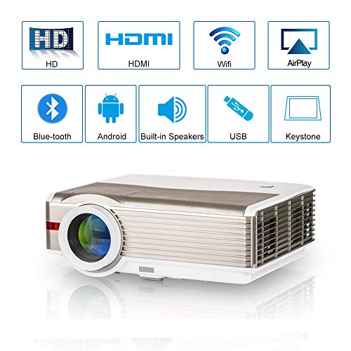 HD Wifi Projector LED Android Home Theater Outdoor Bluetooth for iPhone iPad iOS Mobile Phones Laptop TV Roku,High Resolution 5000 Lumen LCD Smart Wireless Video Projectors HDMI USB Zoom 1080P Support