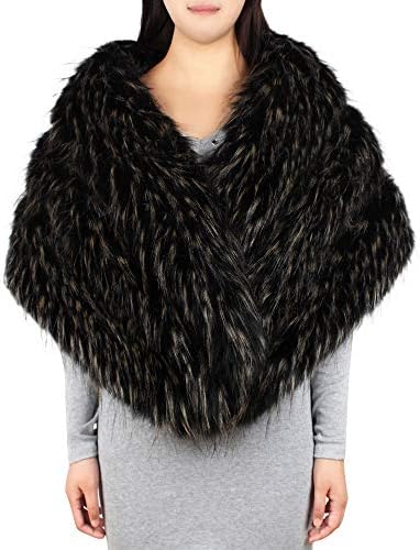 Amiley Extra Large Women's Faux Fur Collar Scarf Soft Winter Warm Ladies Long Shawl Wraps for Bridal Wedding Coat