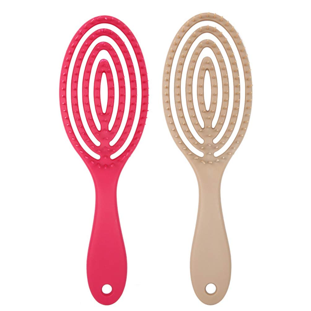 FRCOLOR 2pcs Paddle Hair Brushes Hollow Out Wet or Dry Detangling Hair Comb Shower Scalp Massage Comb for Long Short Thick Thin Curly Straight Wavy Dry Hair Khaki Rosy