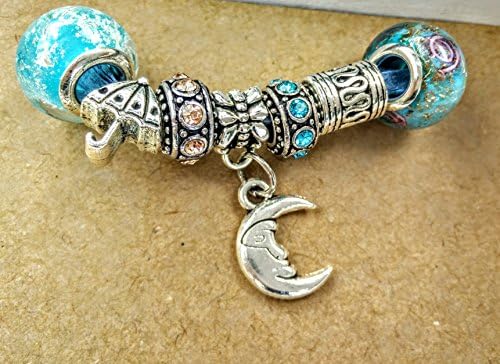 Moon Charm Rhinestone Spacer Beads Rhinestones Big Hole 7 PCs Set for European Snake Chain Bracelets