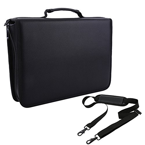 160 Slots Pencil Case PU Leather Fabric Large Capacity Zipper Pen Storage Bag with Adjustable Strap Colored/Watercolor Pencils, Gel Pen, Makeup Brush, Small Marker, Eraser and Sharpener (Black)