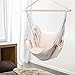 Finether Padded Hammock Hanging Chair Swing with Pillow Set for Indoor Outdoor Use, 265 lbs Weight Capacity, Beige