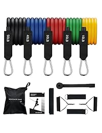 Mpow 150 LBS bandas de resistencia, bandas de resistencia con asas, 5 bandas de ejercicio apilables con anclaje de puerta, correas de tobillo, libro de guía, bandas de tubo de resistencia pesada para hombres, mujeres, bandas de tubo portátil
