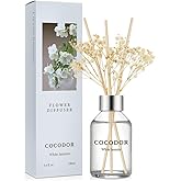 COCODOR Flower Reed Diffuser Set / 3.4oz / White Jasmine/Scent Diffuser with Sticks Home Fragrance Reed Diffuser for Bathroom