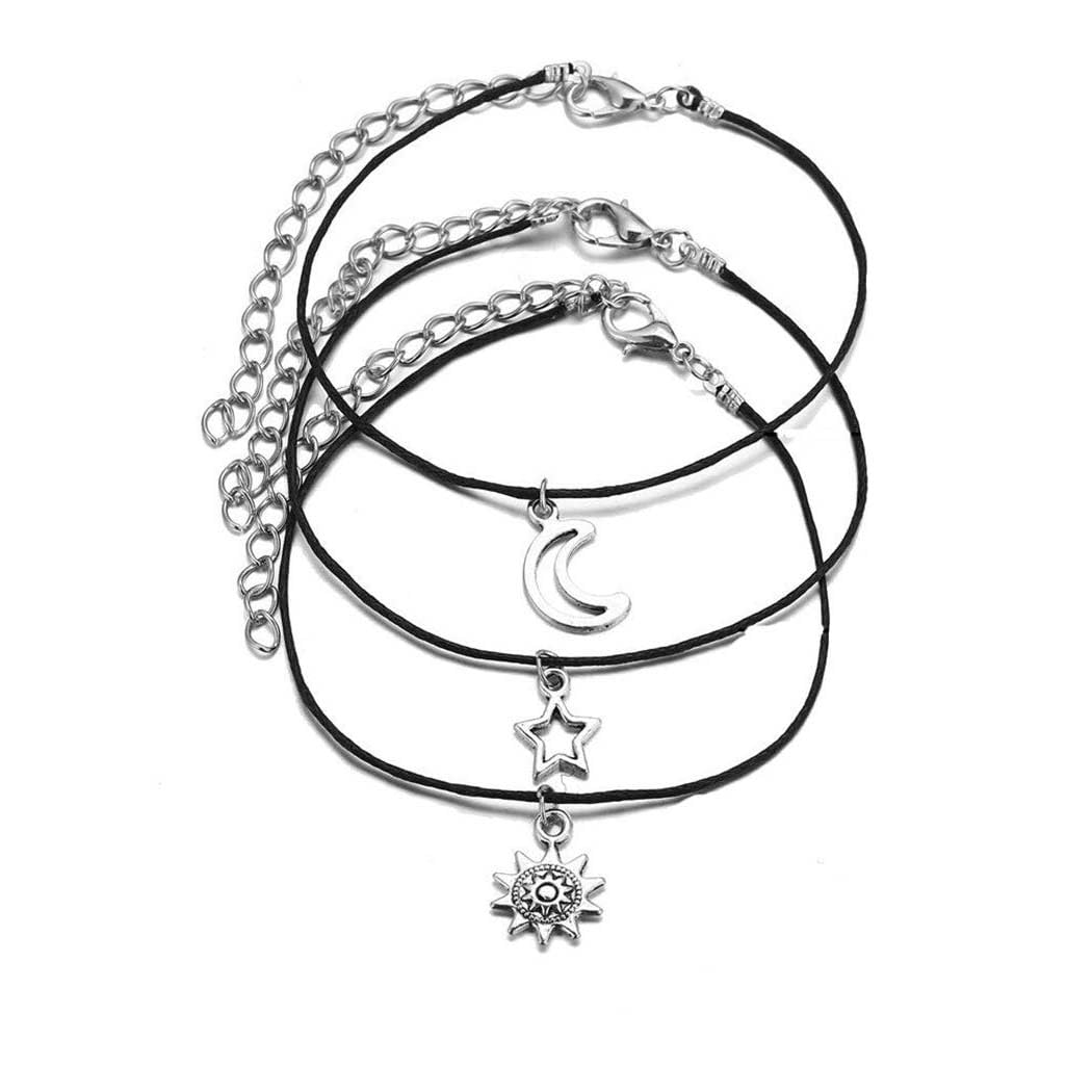 Wedity Vintage Star Moon Sun Anklets Woven Anklet Bracelets Multi-layer Chain Beach Accessories Foot Jewelry Adjustable for Women Girls