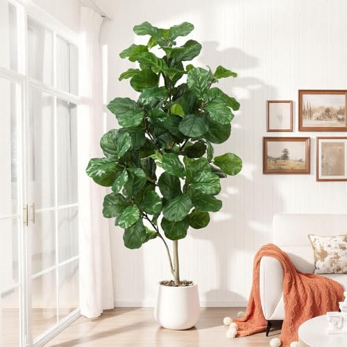 Keeplush Artificial Fiddle Leaf Fig Tree 6ft Faux Fiddle Leaf Fig Tree with White Tall Pot