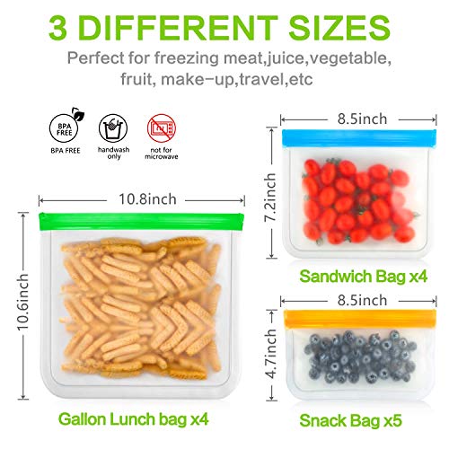13 Pack Reusable Snacks & Sandwich Bags, Leakproof Ziploc Kids Food Storage Bag FDA Grade for Fruits - //coolthings.us