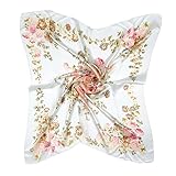 ETSYG 32'' Silk Scarf Women’s White Flower Pattern Large Square Satin Headscarf Headdress