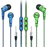 Noise Cancelling Earbuds, Costyle 2-Pack Nylon Braided No Tangle In-ear Noise Isolating Earphones headphones with Microphone Control Remote Button for iPhone, LG, MP3 MP4, Walkman (Green+Blue)