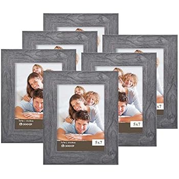 Boichen 5X7 Picture Frames 6 Pack Rustic Style Wood Pattern High Definition Glass for Tabletop Display and Wall mounting Photo Frame