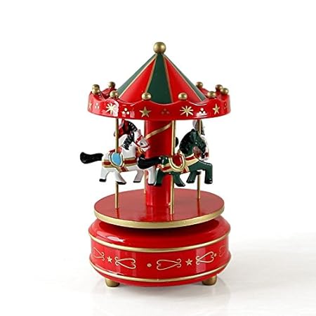 FidgetGear Wooden 4 Horse Rotating Carousel Figurine Music Box Birthday Christmas Children Gifts Toy 1# 1#