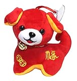 Lucore 4 Inch Happy Puppy Dog Plush Stuffed Animal Toy Decoration - 2018 Chinese New Year Red Puppy Hanging Doll Lucky Charm Ornament with Bell Collar