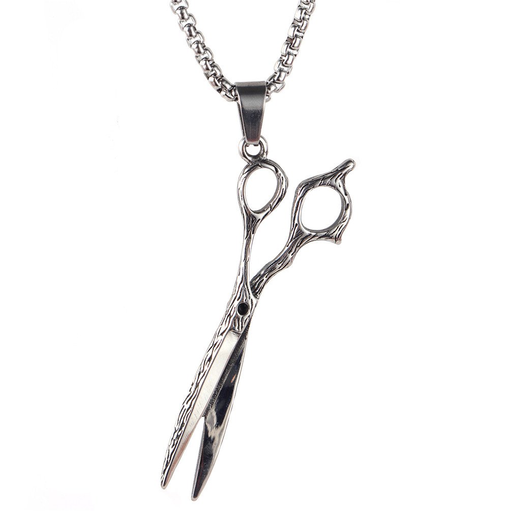 PAURO Stainless Steel Vintage Mens Punk Biker Pendant Scissors with Chain Hip Hop Silver Necklace