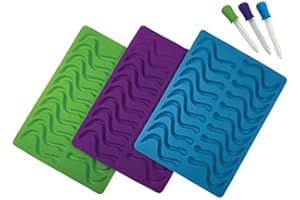 Better Kitchen Products, 3 Piece, 20 Cavity Silicone Gummy Worm Molds with 3 Matching Droppers, Purple, Aqua and Lime