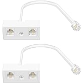 Uvital Two Way Telephone Splitters, RJ11 Phone Line Splitter, 2 Pack Duplex Wall Jack Adapter, White Phone Jack Splitter 1 to