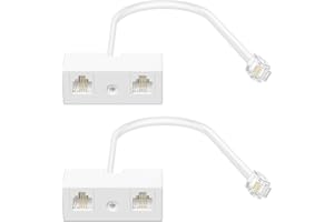 Uvital RJ11 Duplex Wall Jack Adapter Dual Phone Line Splitter, Two Way Telephone Splitters, Male to 2 Female Converter Cable, RJ11 6P4C Telephone Wall Separator for Landline, White, Wired (2 Pack)