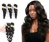 Oriental Show 8~30 inches 6A Brazilian Loose Wave, Pack of 3(Mixed Length), 100% Unprocessed Virgin Human Hair, 300g Total(100g Each), Natural Color