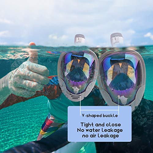 OUUKER Full Face Snorkel Mask, Portable 180° Panoramic View Diving Snorkel Mask Anti-Fog Anti-Leak Safety Diving with Detachable Action Camera Mount for Adults Youth