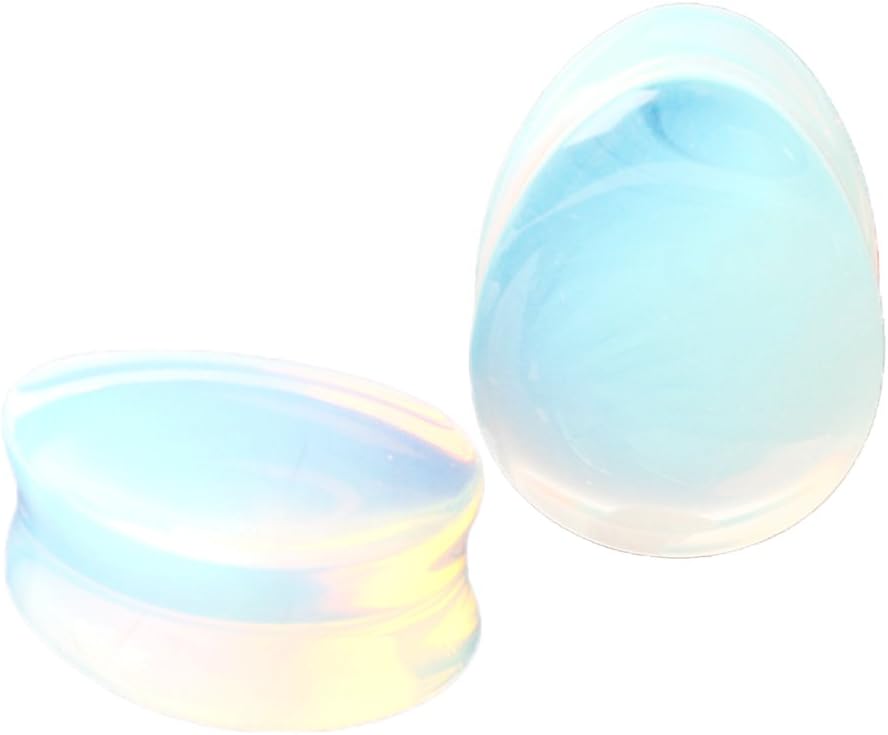 2PCS Organic Stone Opalite Teardrop Tunnels Plugs Ear Gauges Piercing 2g-5/8"