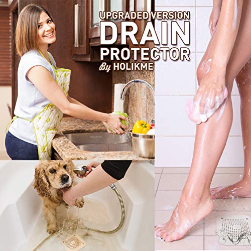 Holikme Drain Hair Catcher Shower Drain Cover, 2 Pack Silicone Drain Protector with 12 Detachable Suckers, Shower Drain Hair Trap for Tub,Bathroom,Kitchen,Bathtub,Basin, Grey/Grey