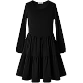 Perfashion Girls Long Sleeve Dresses Tiered Ruffle Swing Tunic Midi Dress 4-13Y