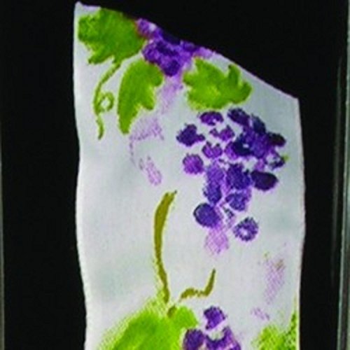 White, Purple and Green Wired Taffeta Print Grapes on the Vine Garden Ribbon 1.5